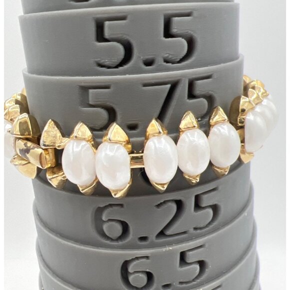 Vintage Crown Trifari Bracelet Gold Tone Faux Pearl Accents Foldover Clasp READ - Picture 2 of 8